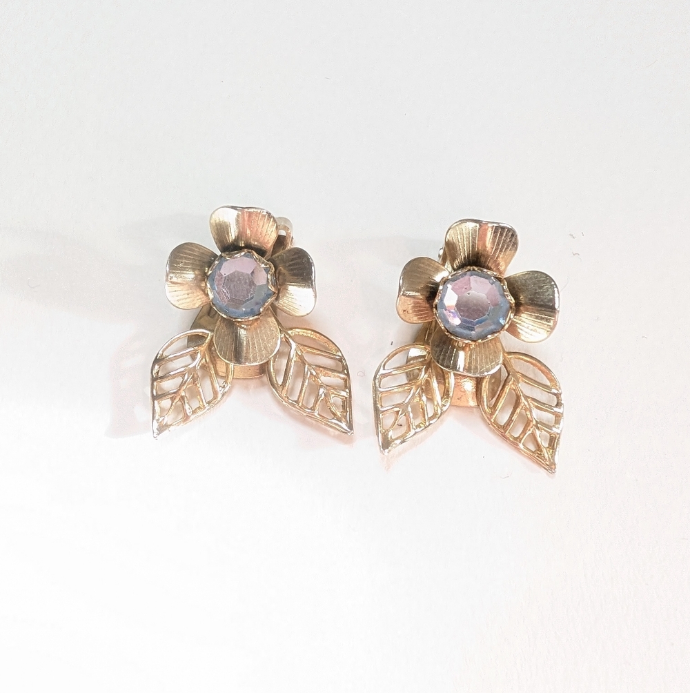 Gold tone Rhinestone Clip on earrings